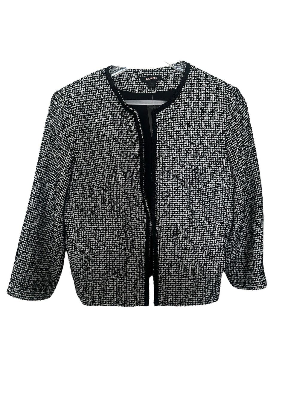 NEW Express $128 White Black Tweed Jacket Blazer Cropped 3/4 Sleeve Women’s 10